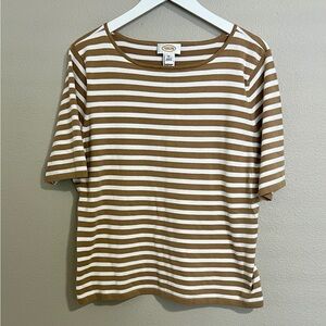 NWT Talbots Brown and White Striped Short Sleeve Tee